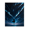Epic Anime Poster Warrior Summoning Dragon with Lightning in Night Sky