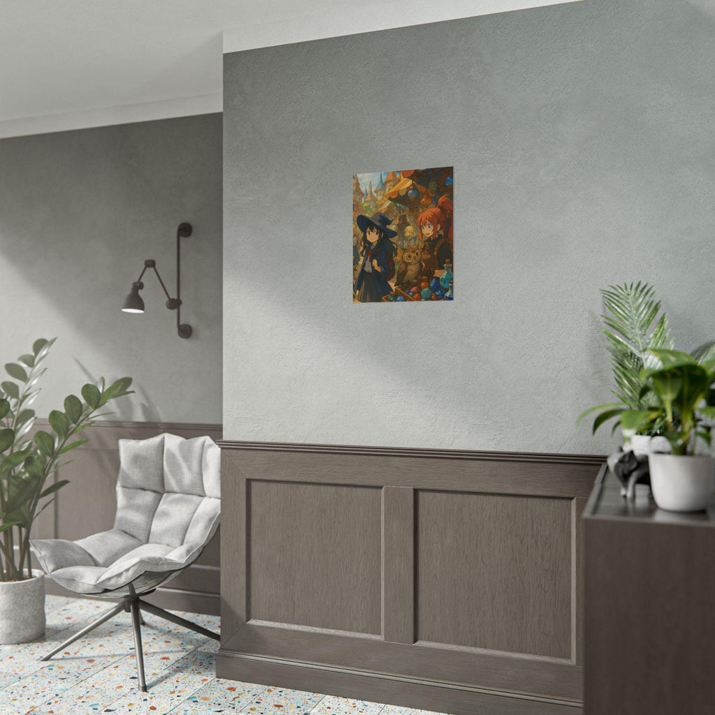 Enchanted Anime Market Poster: Witch & Owl Fantasy Art Print