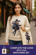 Anime Witch Girl Sweatshirt Magical Book Spellcaster Gift for Fantasy Lovers Otaku Cozy Japanese Style Top
