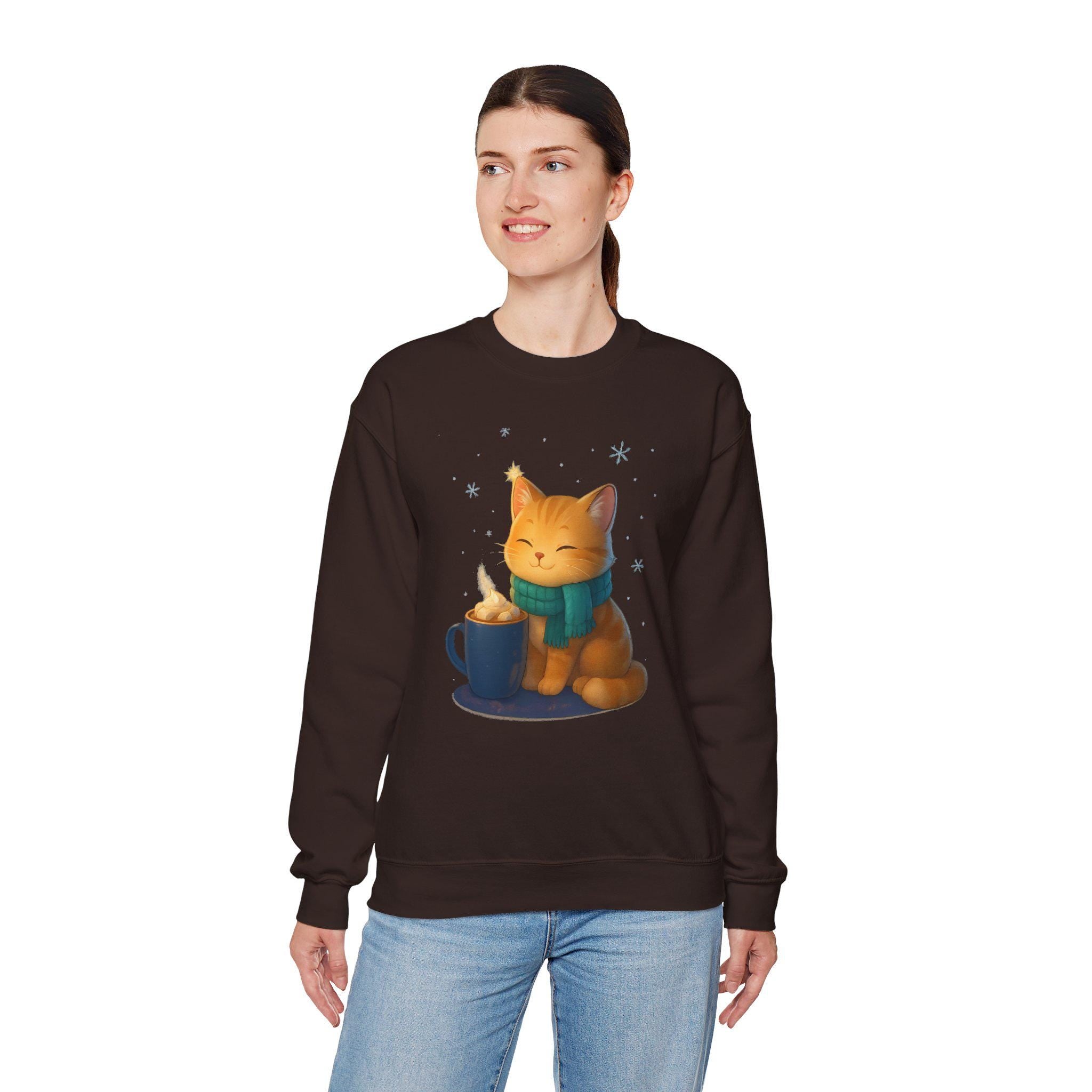 Cozy Cat Cocoa Sweatshirt Cute Kawaii Cat Lover Gift Anime Coffee Crewneck Fall Aesthetic Streetwear Epic Anime Apparel