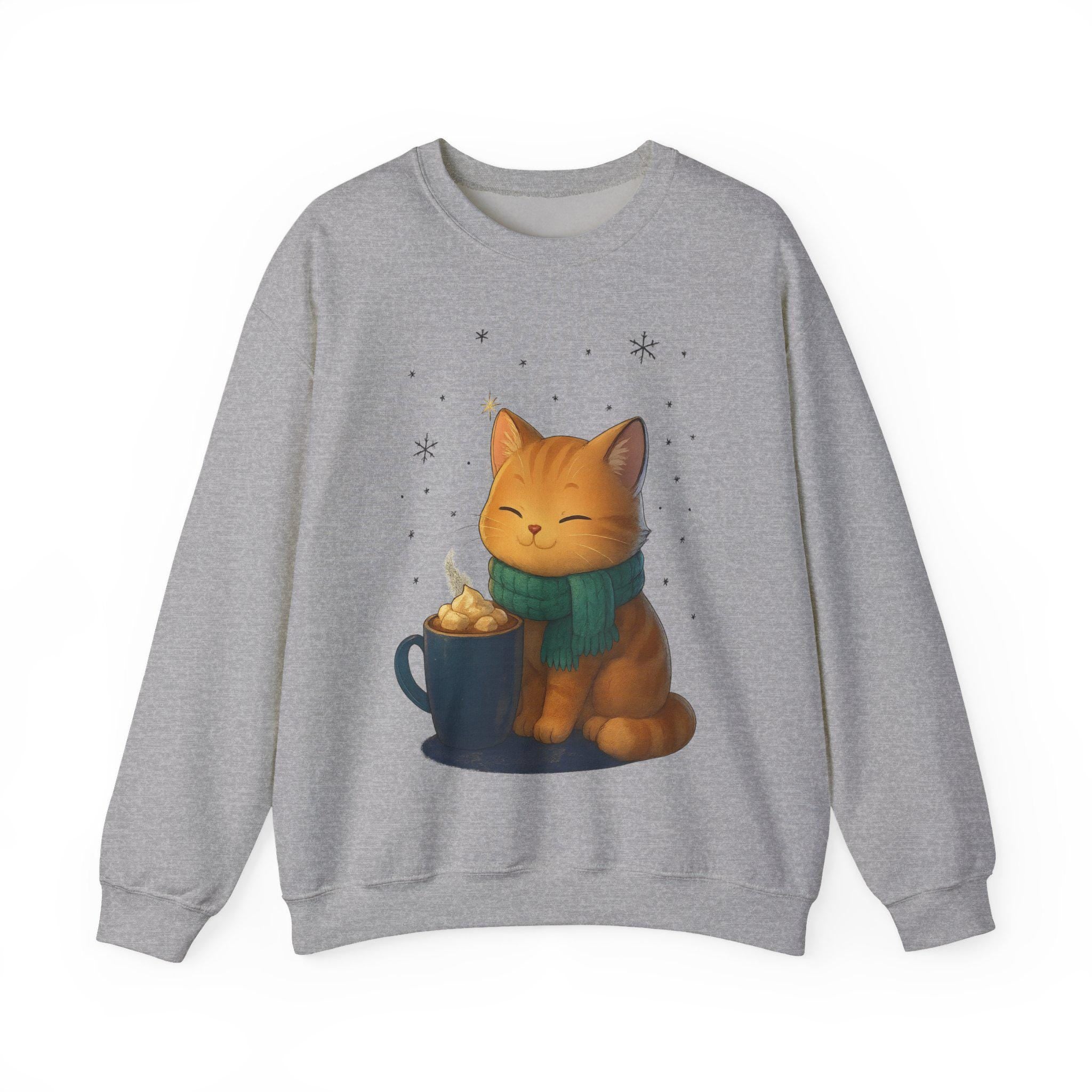 Cozy Cat Cocoa Sweatshirt Cute Kawaii Cat Lover Gift Anime Coffee Crewneck Fall Aesthetic Streetwear Epic Anime Apparel