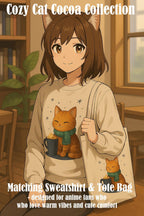 Cozy Cat Cocoa Sweatshirt Cute Kawaii Cat Lover Gift Anime Coffee Crewneck Fall Aesthetic Streetwear Epic Anime Apparel