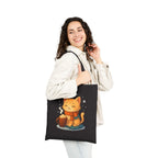 Cozy Cat Cocoa Tote Bag,  Cute Anime Orange Tabby with Hot Cocoa & Snowflakes
