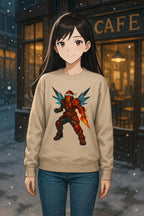 Anime Cyber Santa Sweatshirt Neon Warrior Christmas Hoodie Futuristic Fire Armor Gift for Gamers and Anime Fans