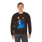 Blue Spirit Fox Sweatshirt Anime Fantasy Gift Cozy Lantern Night Sky Apparel for Anime Lovers and Gamers