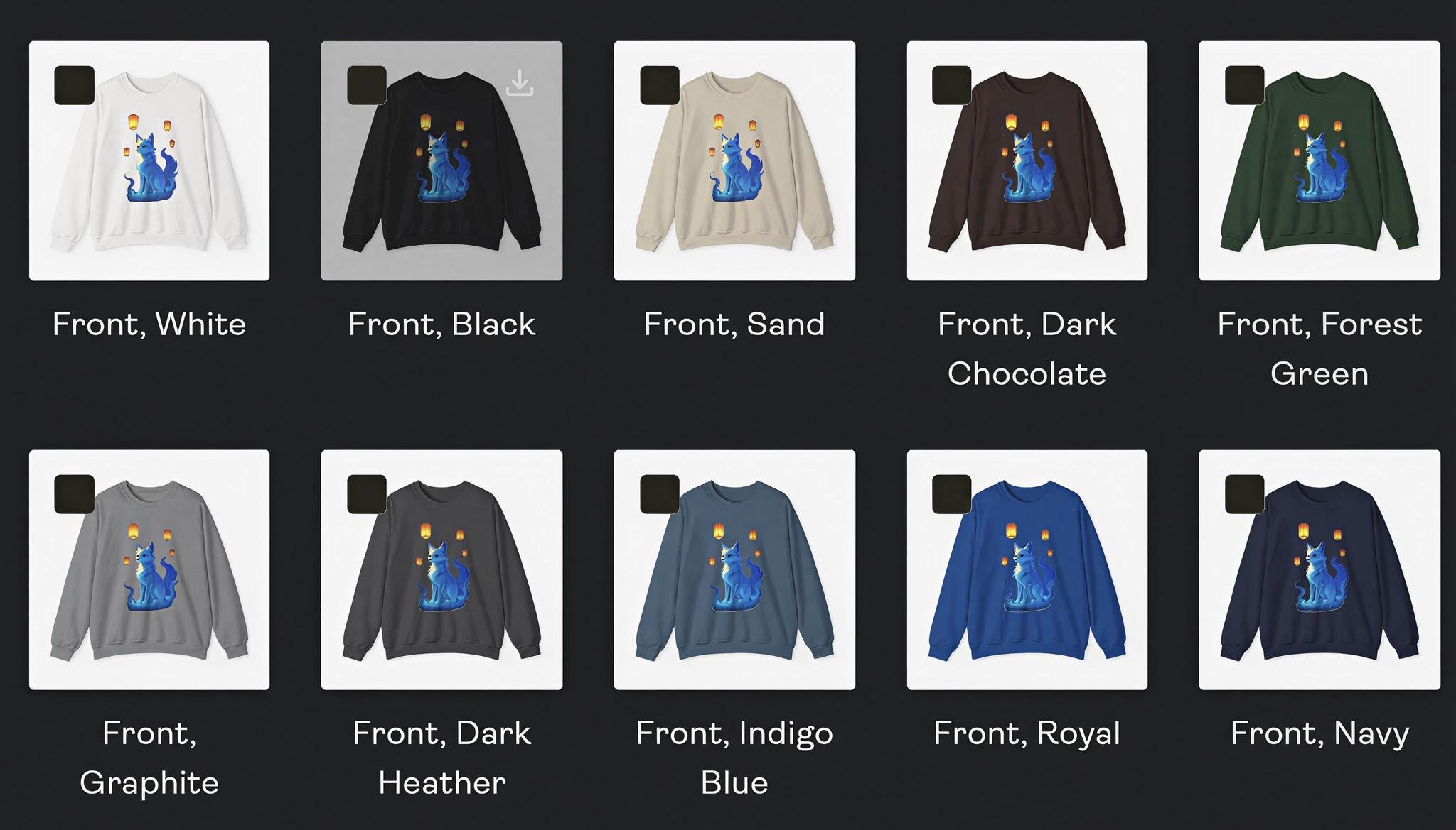 Blue Spirit Fox Sweatshirt Anime Fantasy Gift Cozy Lantern Night Sky Apparel for Anime Lovers and Gamers