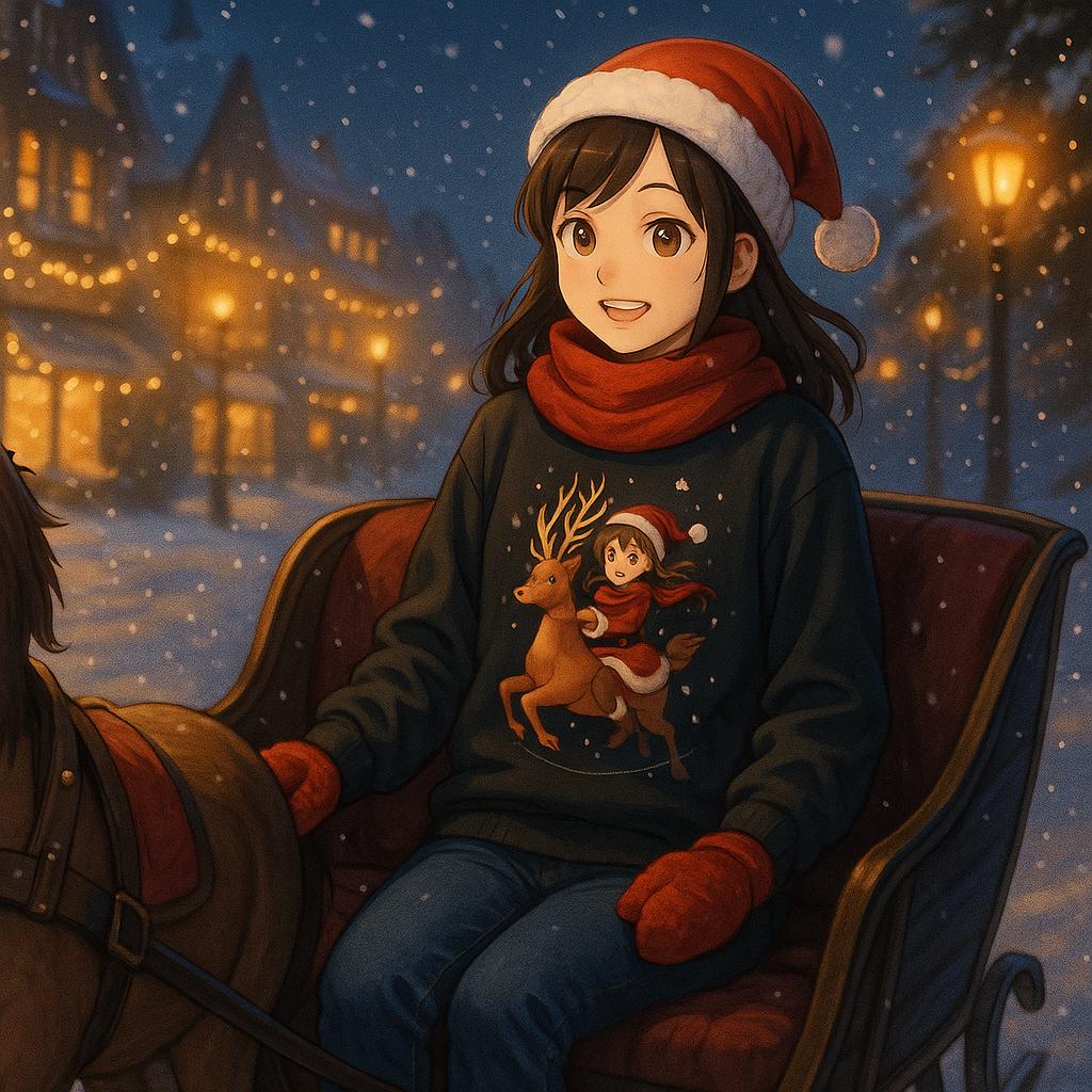 Anime Christmas Reindeer Sweatshirt Cute Holiday Gift Cozy Santa Outfit for Anime Fans and Gamers