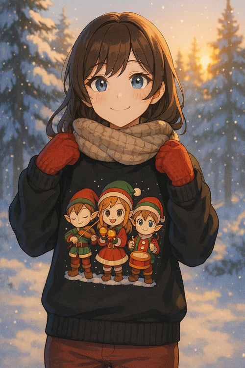 Anime Christmas Elf Sweatshirt Cute Holiday Gift Cozy Winter Apparel for Anime Fans and Gamers