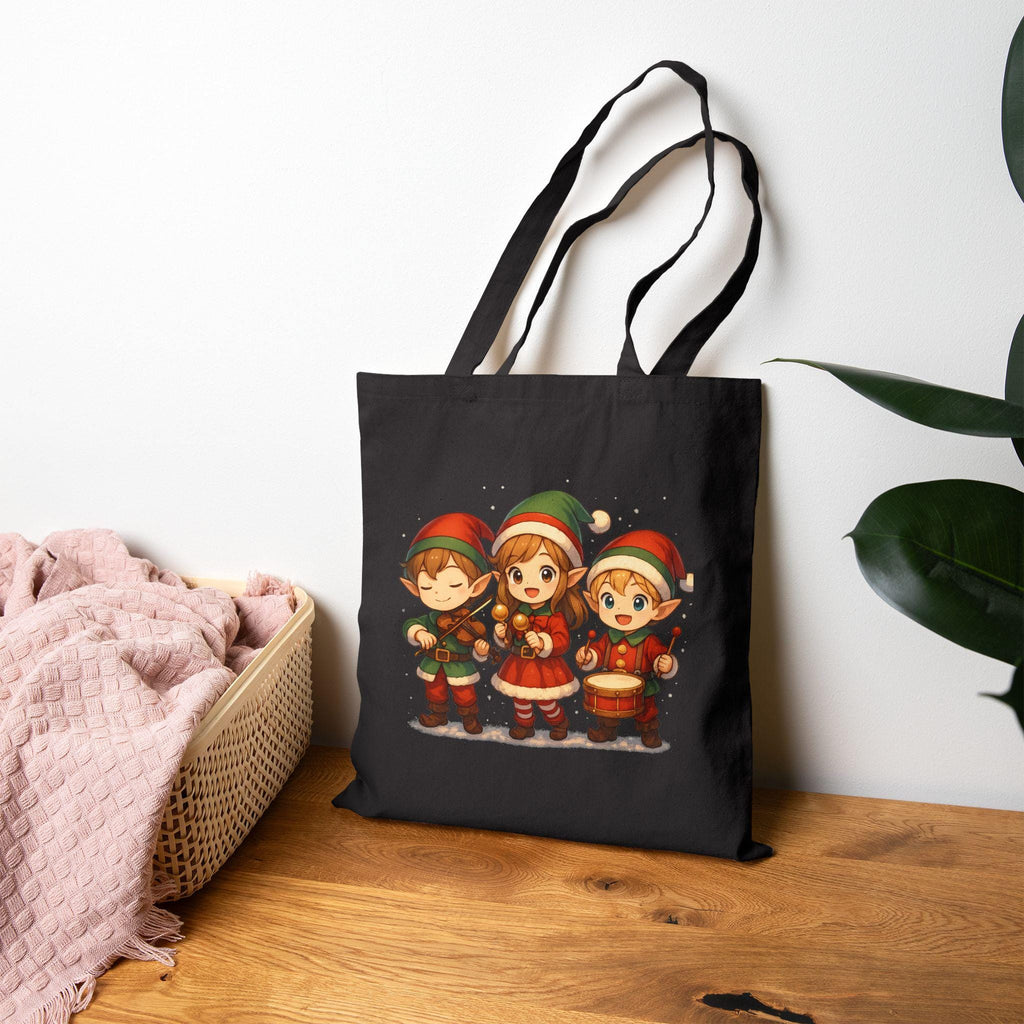 Anime Christmas Elf Band Tote Bag Holiday Gift Cute Anime Winter Accessory for Music Lovers and Holiday Shoppers