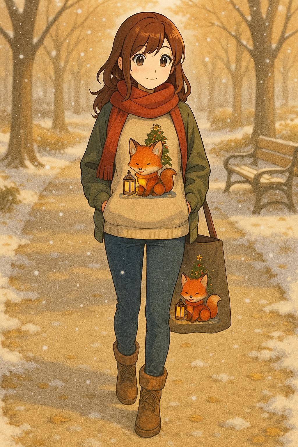 Cozy Fox Lantern Sweatshirt Cute Anime Christmas Sweater Winter Gift for Animal Lovers and Cozy Aesthetic Fans