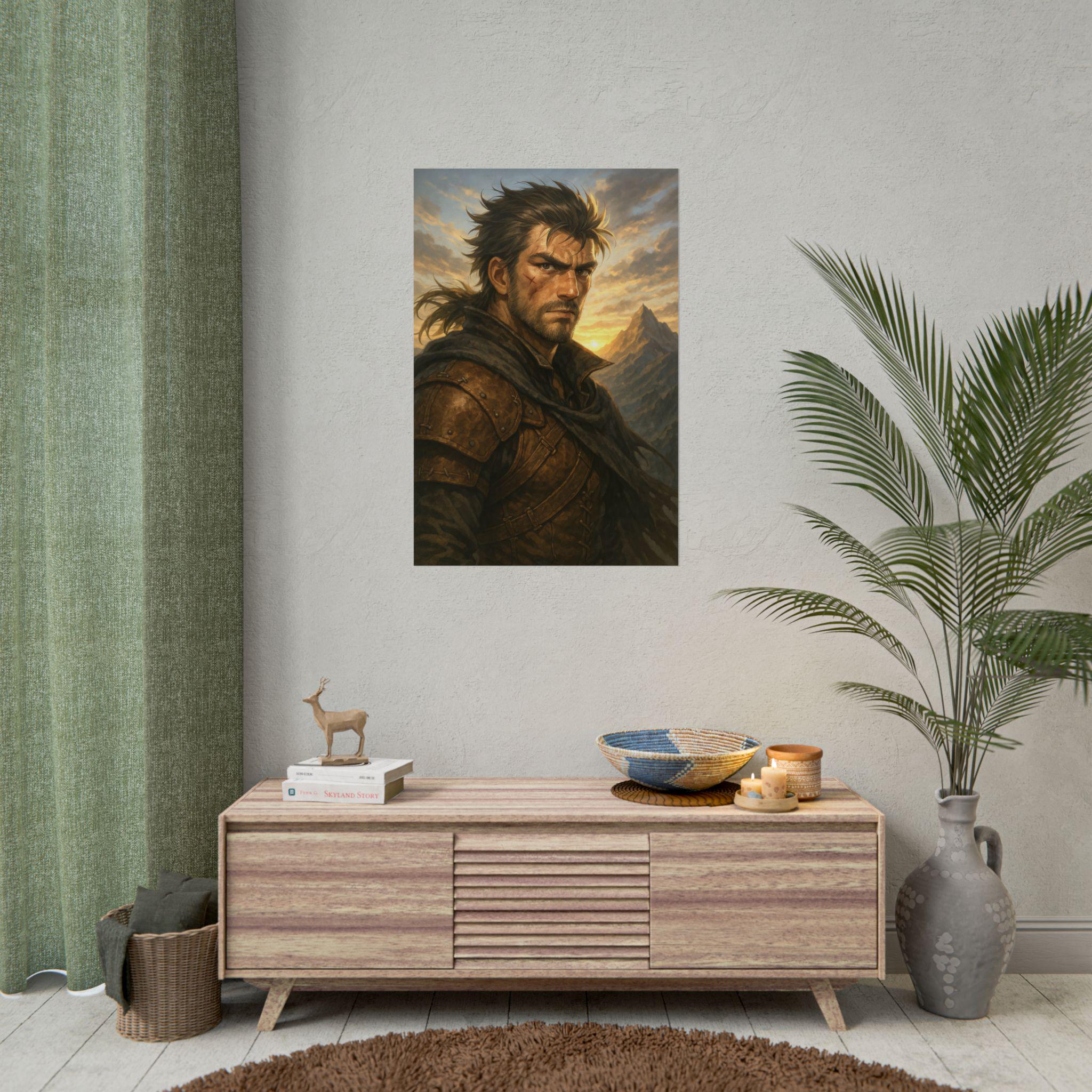 Anime Warrior Poster Fantasy Knight Character Art Medieval Adventure Wall Decor