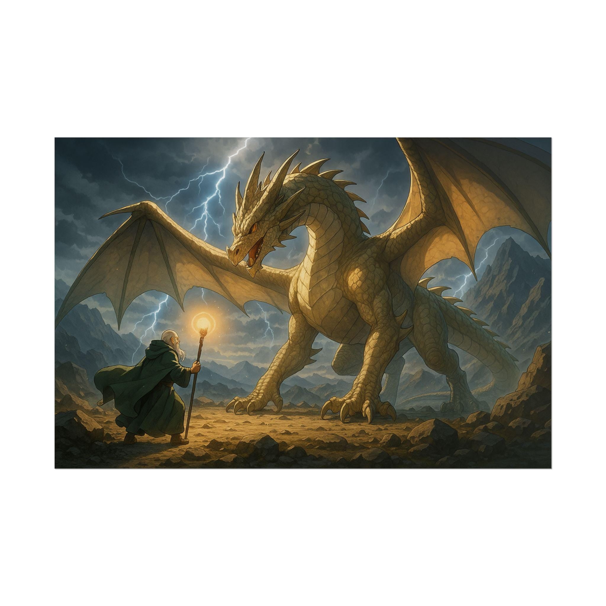 Fantasy Dragon Stormy Mountain Artwork Mythical Creature Wall Art Epic Adventure Print