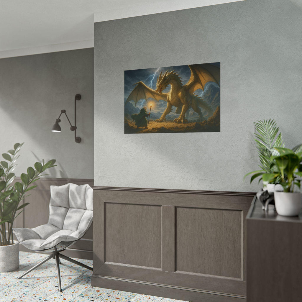 Fantasy Dragon Stormy Mountain Artwork Mythical Creature Wall Art Epic Adventure Print