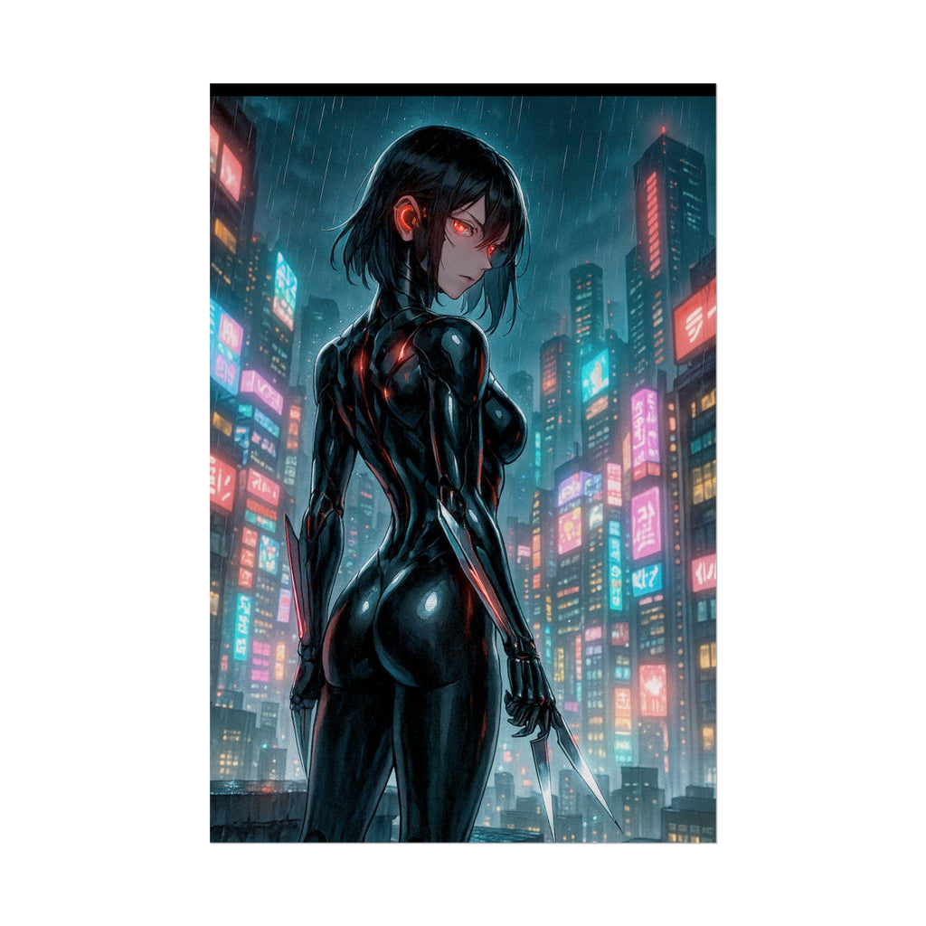 Anime Girl Ninja Assassin Poster: Cyberpunk Wall Art