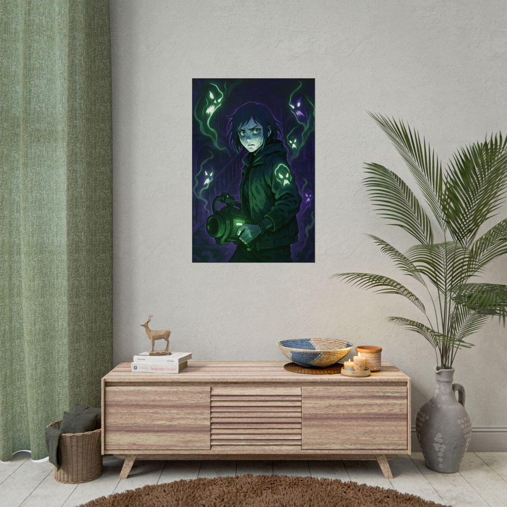 Spooky Anime Ghost Hunter Art Print: Halloween Wall Decor