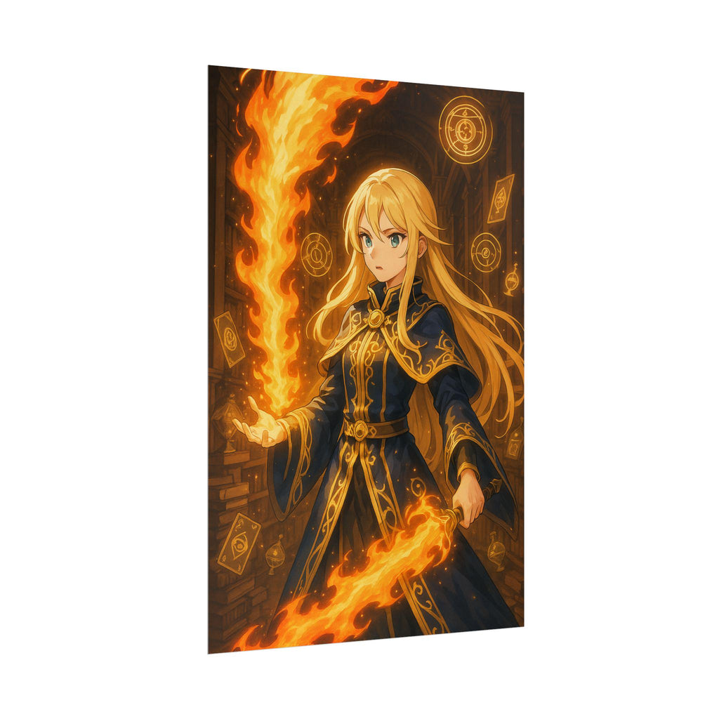 Anime Fire Sorceress Art Print: Magical Fantasy Poster