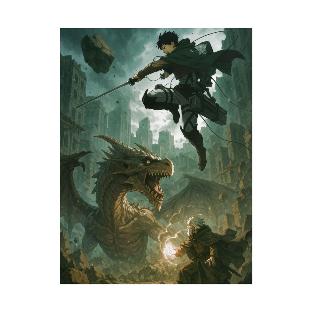 Epic Anime Dragon Battle Art Print: Gamer Room Decor