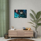Cyberpunk Anime Hacker Wall Art: Neon City Sci-Fi Wall Art