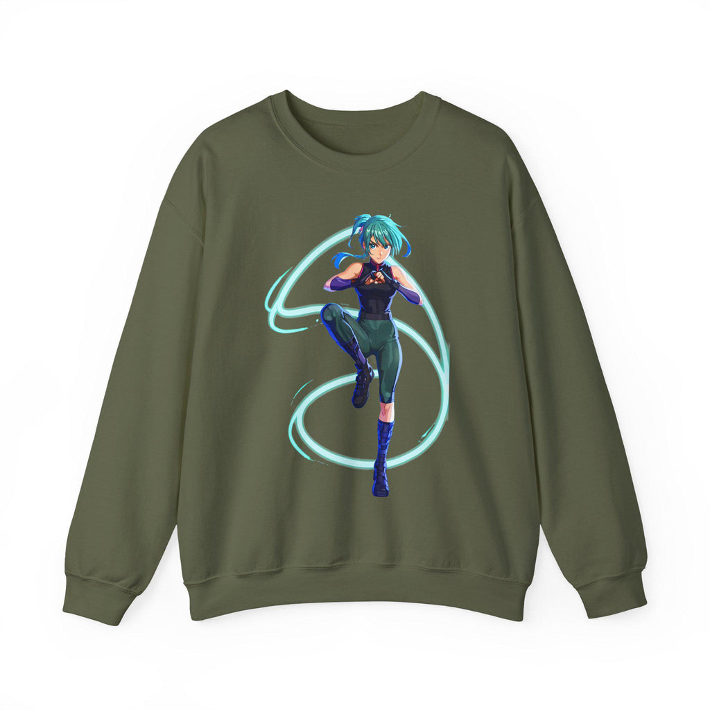 Neon Anime Girl Sweatshirt Cyber Energy Glow Streetwear Futuristic Gift for Gamers and Anime Fans
