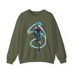 Neon Anime Girl Sweatshirt Cyber Energy Glow Streetwear Futuristic Gift for Gamers and Anime Fans