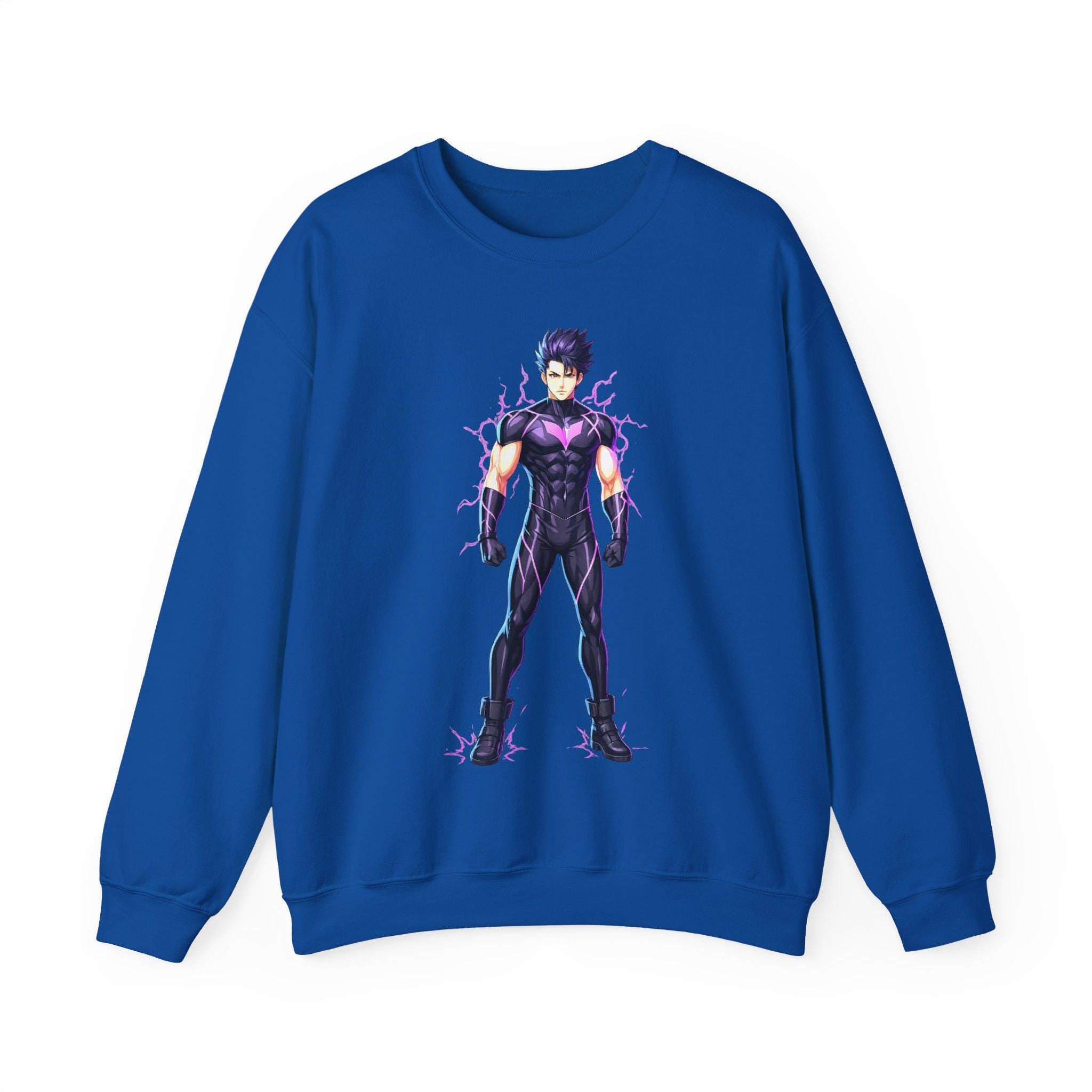 Dark Lightning Anime Sweatshirt Neon Glow Streetwear Futuristic Gift for Gamers and Anime Fans