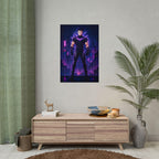 Cyberpunk Lightning Hero Poster Neon Glow Wall Art Futuristic Anime Print Gift for Gamers and Sci-Fi Fans