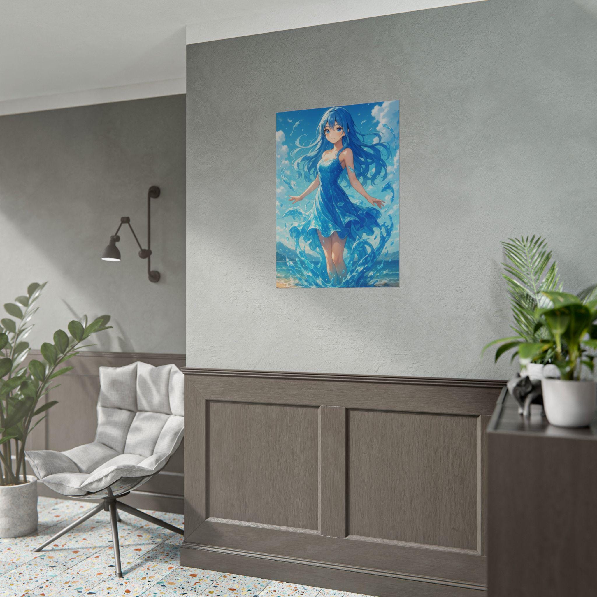 Anime Water Spirit Art Poster: Giclée Print, Ocean-Themed Wall Decor