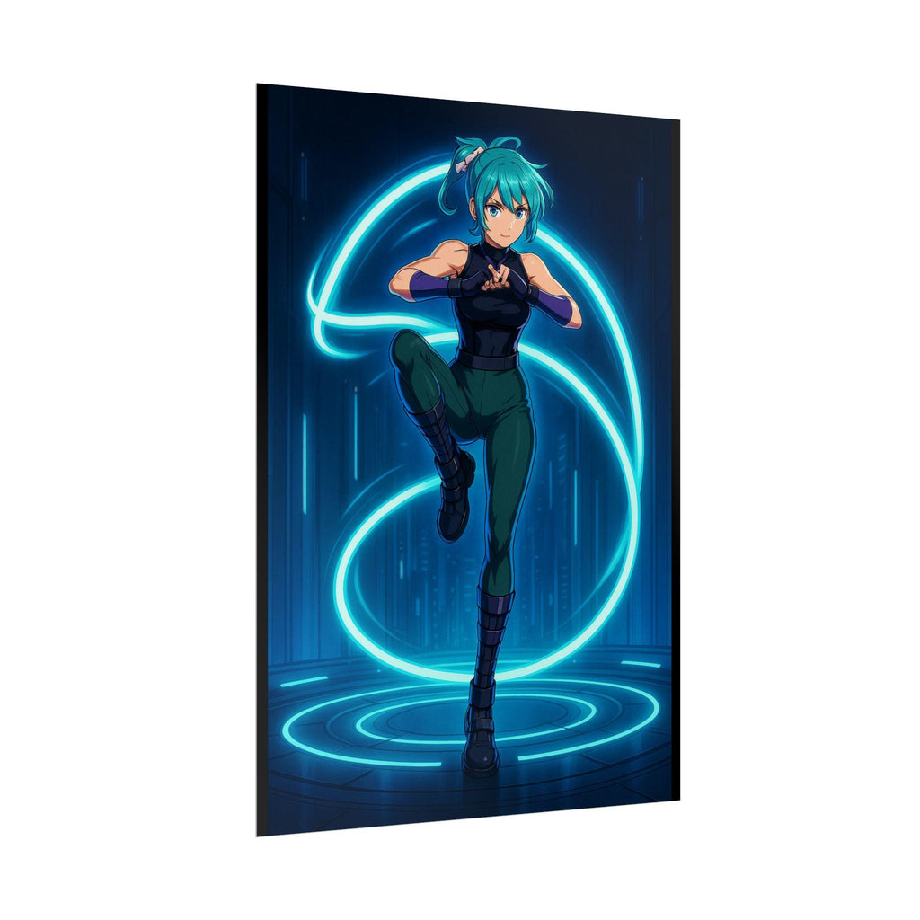 Cyber Lightning Anime Girl Poster Neon Glow Wall Art Futuristic Techwear Anime Room Decor Gift for Gamers and Fans