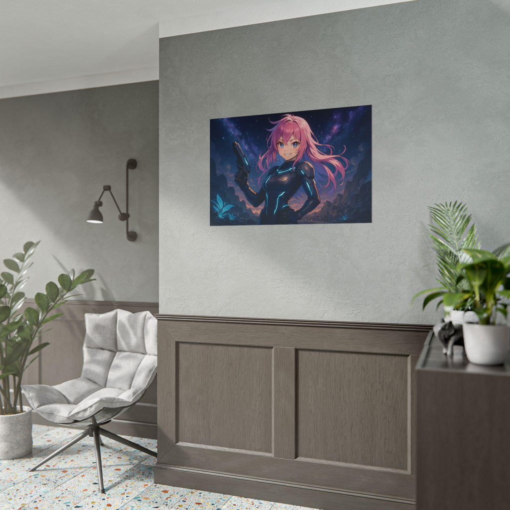 Anime Sci-Fi Girl Wall Art: Cyberpunk Warrior Print