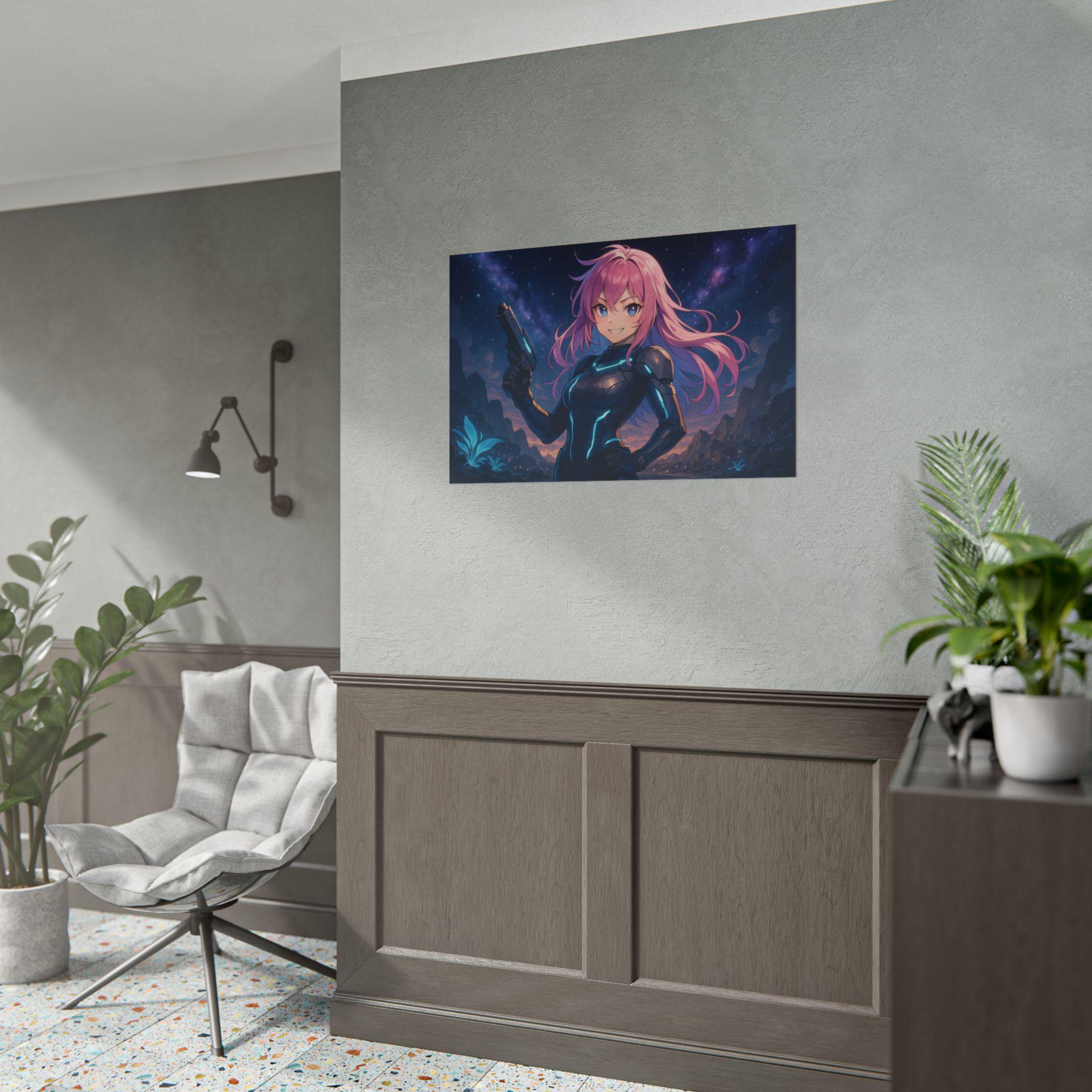 Anime Sci-Fi Girl Wall Art: Cyberpunk Warrior Print