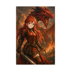 Anime Dragon Rider Poster: Fantasy Warrior Girl Wall Art