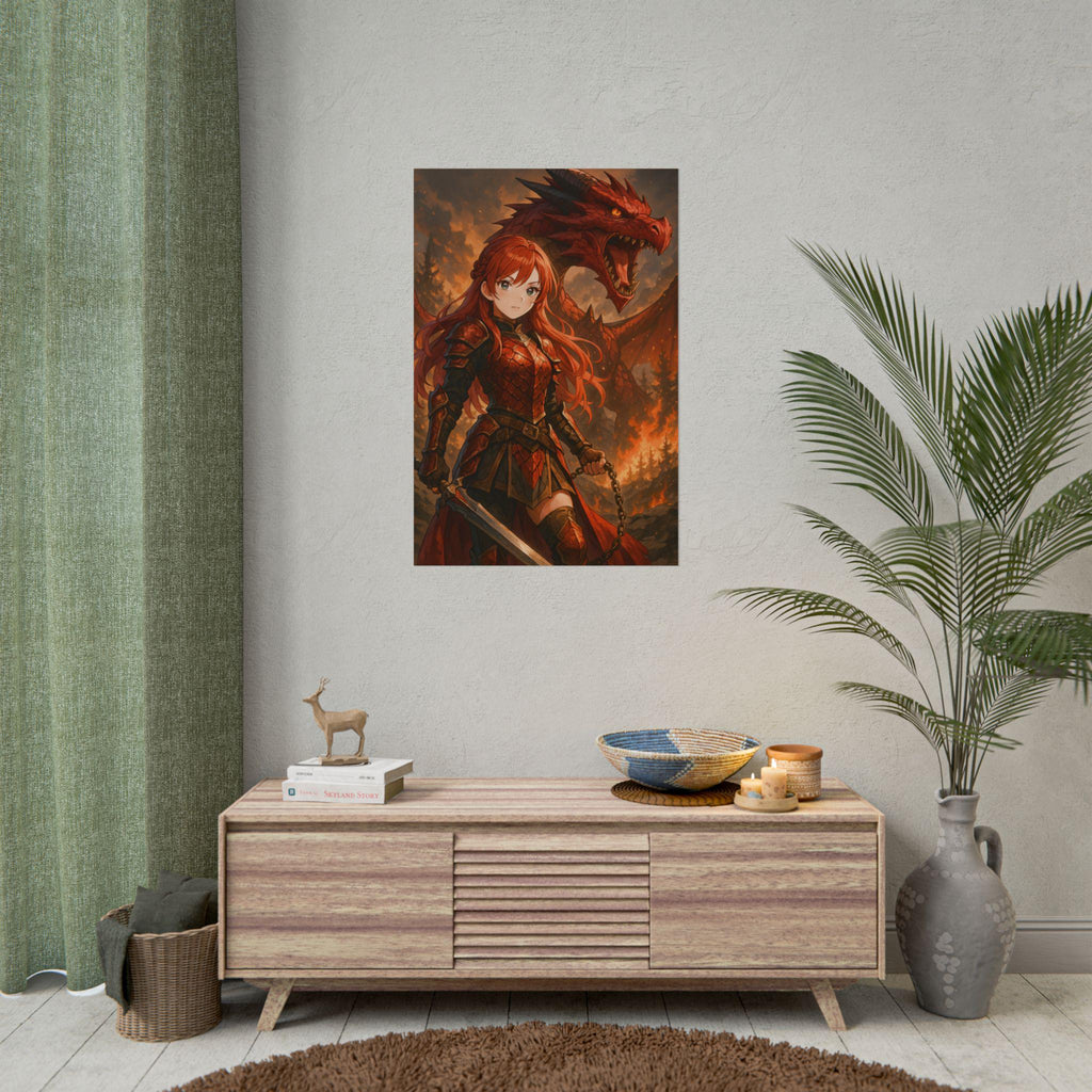 Anime Dragon Rider Poster: Fantasy Warrior Girl Wall Art