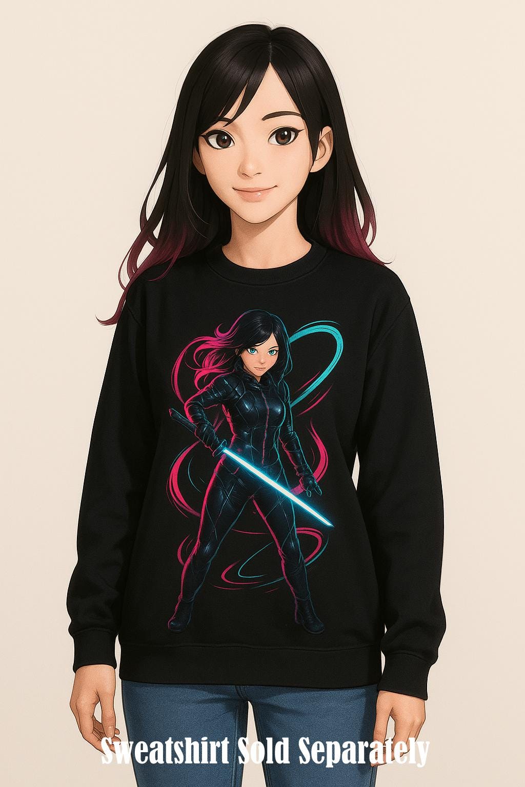 Cyberpunk Anime Girl Poster Neon City Blade Wall Art Futuristic Samurai Aesthetic Print for Gamers and Anime Lovers