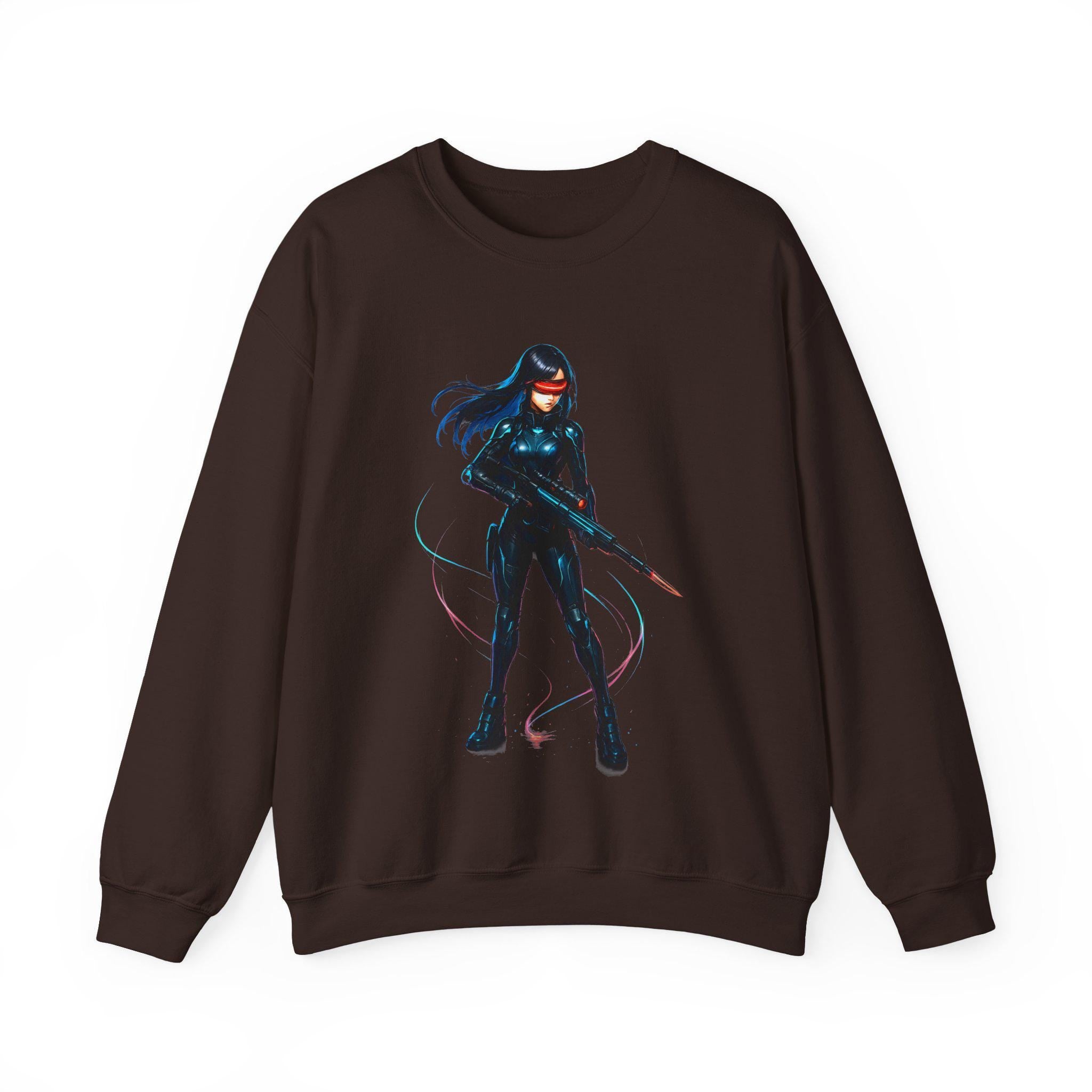 Cyberpunk Anime Girl Sweatshirt Neon Glow Streetwear Futuristic Techwear Gift for Anime Lovers and Gamers