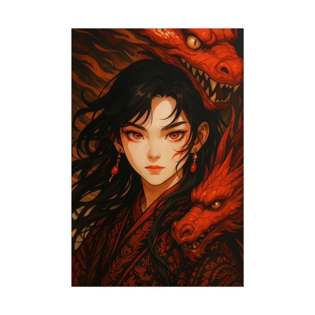 Anime Dragon Queen Art Print: Fierce Warrior, Mythical Fantasy Decor