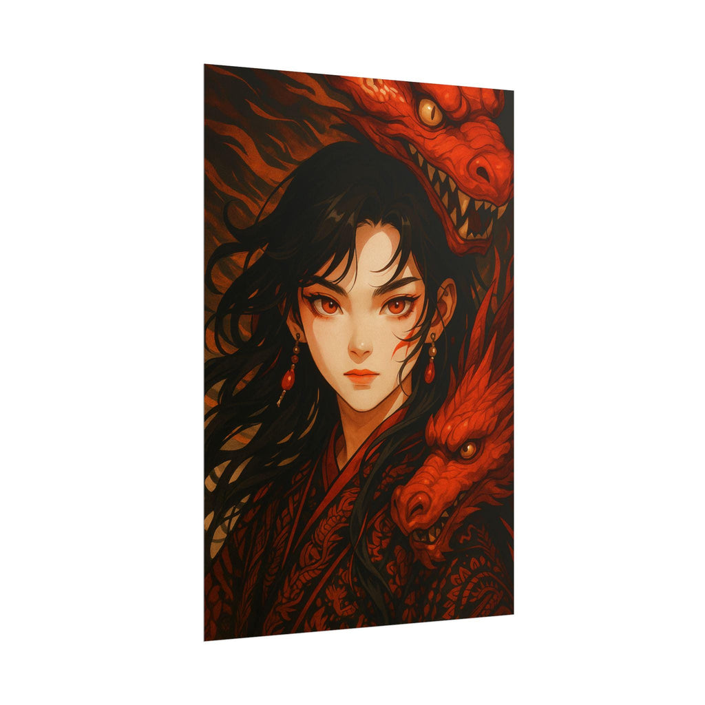 Anime Dragon Queen Art Print: Fierce Warrior, Mythical Fantasy Decor