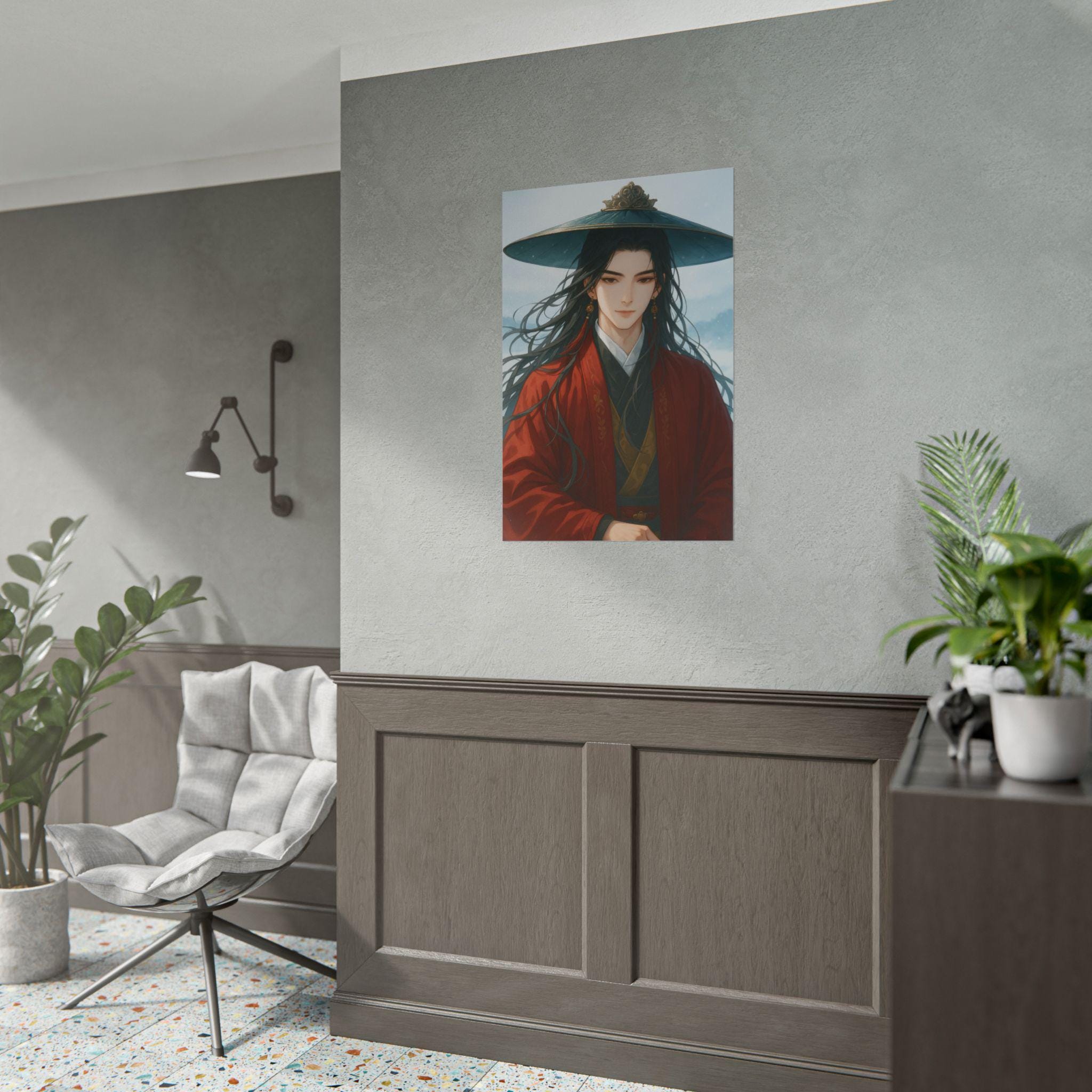 Anime Samurai Poster: Elegant Warrior Fantasy Art Print