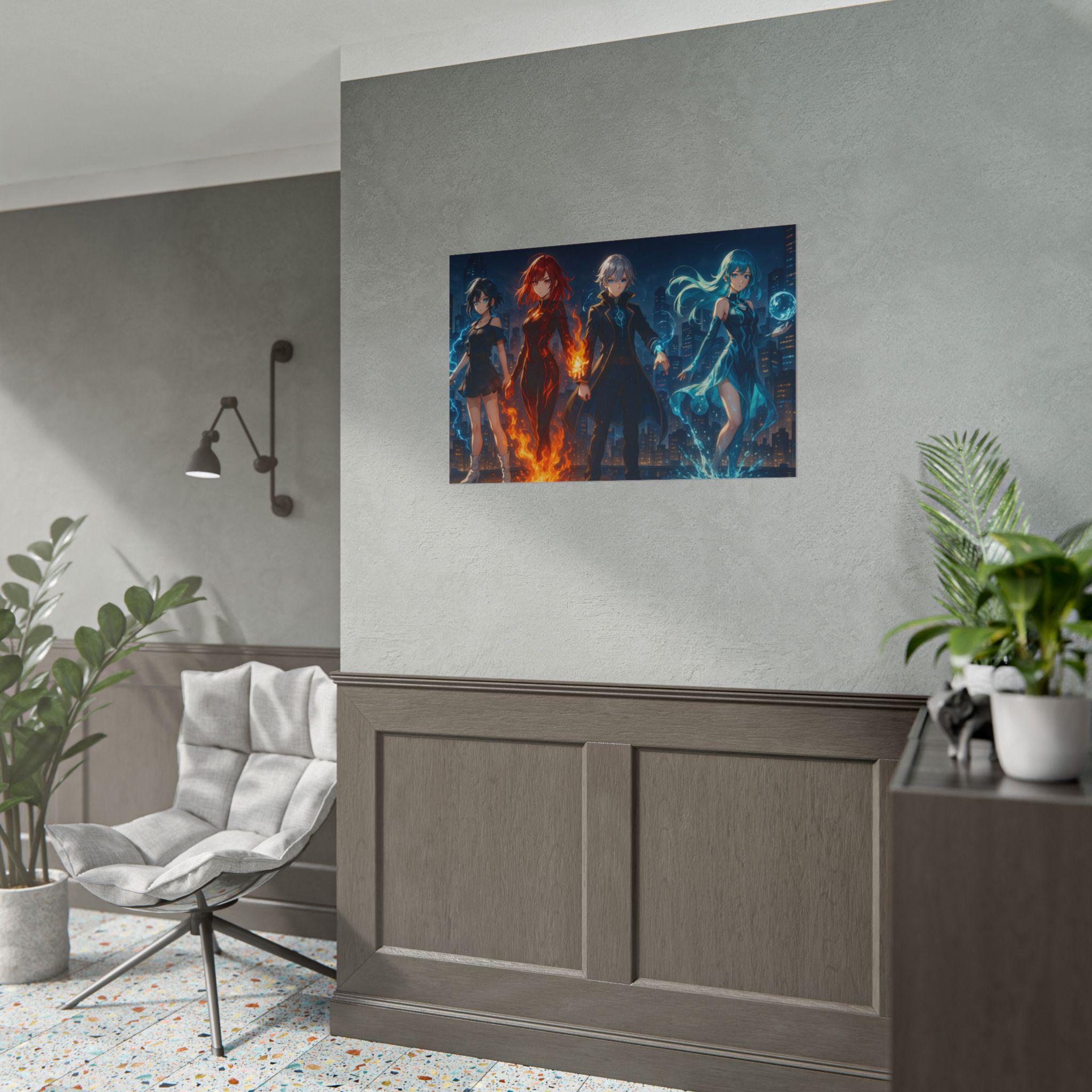 Anime Elemental Powers Art Print Magic Heroes Team Wall Art