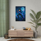 Anime Ninja Poster Cyber Samurai Glow Sword Neon Moon Night Scene Wall Art for Gamers Teens Bedroom Decor Gift for Anime Fans
