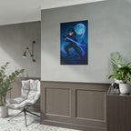 Anime Ninja Poster Cyber Samurai Glow Sword Neon Moon Night Scene Wall Art for Gamers Teens Bedroom Decor Gift for Anime Fans