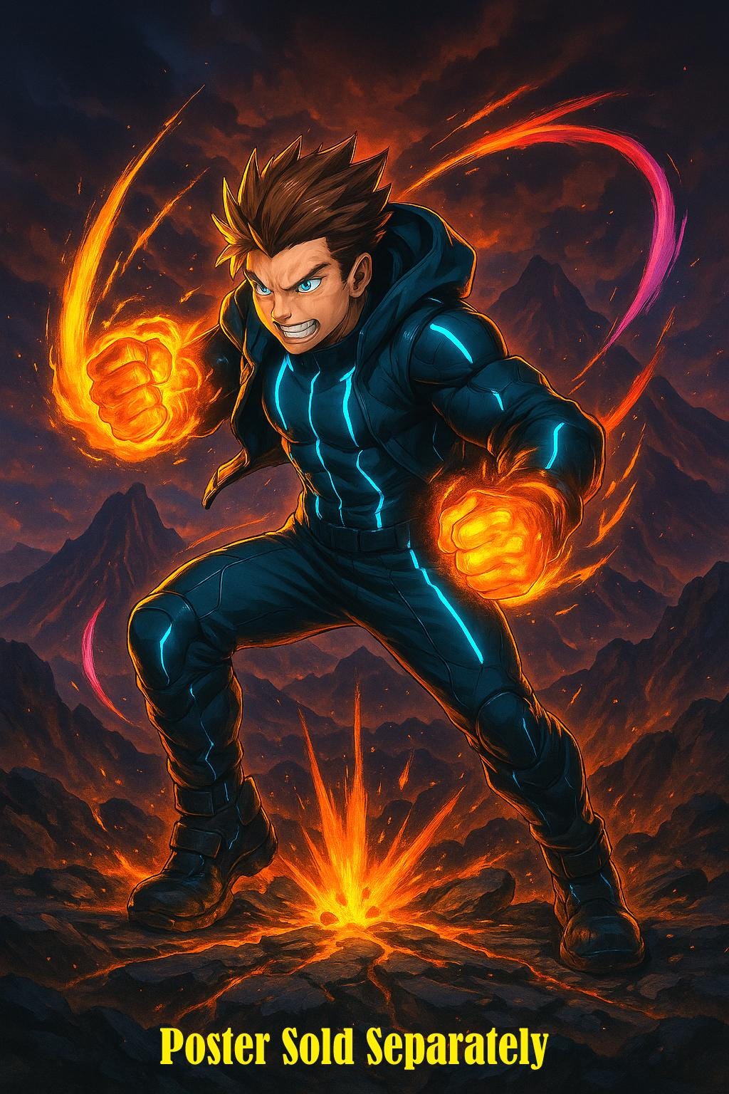 Anime Fire Power Sweatshirt Neon Glow Streetwear Futuristic Techwear Gift for Gamers and Anime Fans