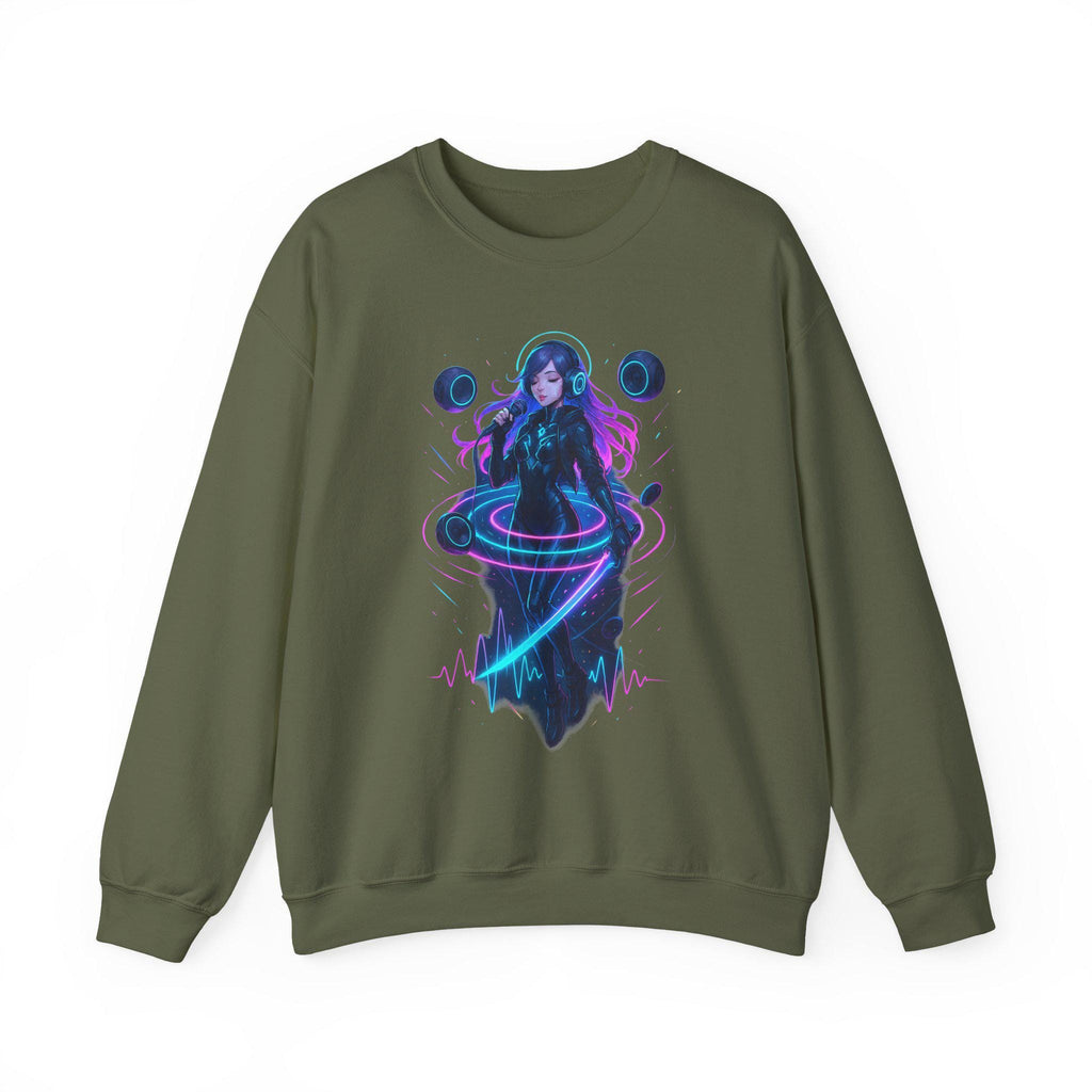 Cyberpunk DJ Girl Sweatshirt Neon Glow Streetwear Techwear Gift for Anime Lovers and Gamers