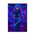 Cyberpunk DJ Girl Poster Neon Glow Wall Art Futuristic Anime Decor for Gamers and Techwear Lovers