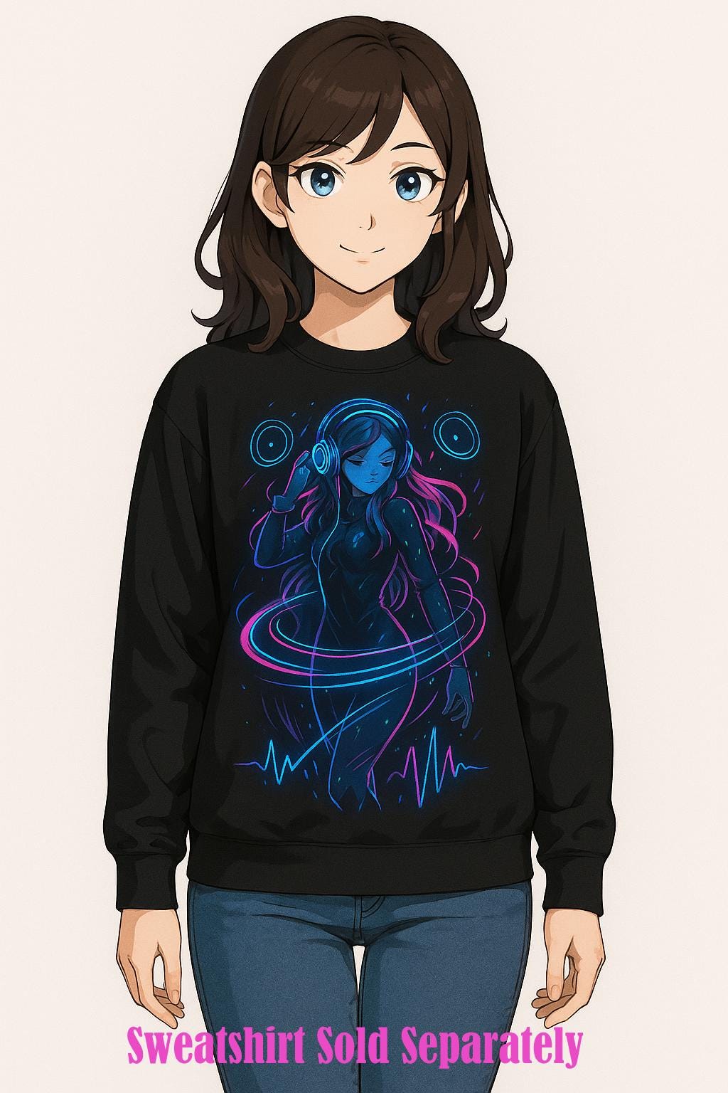 Cyberpunk DJ Girl Poster Neon Glow Wall Art Futuristic Anime Decor for Gamers and Techwear Lovers