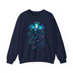 Cyberpunk DJ Girl Sweatshirt Blue Neon Anime Streetwear Futuristic Techwear Gift for Gamers and Music Lovers