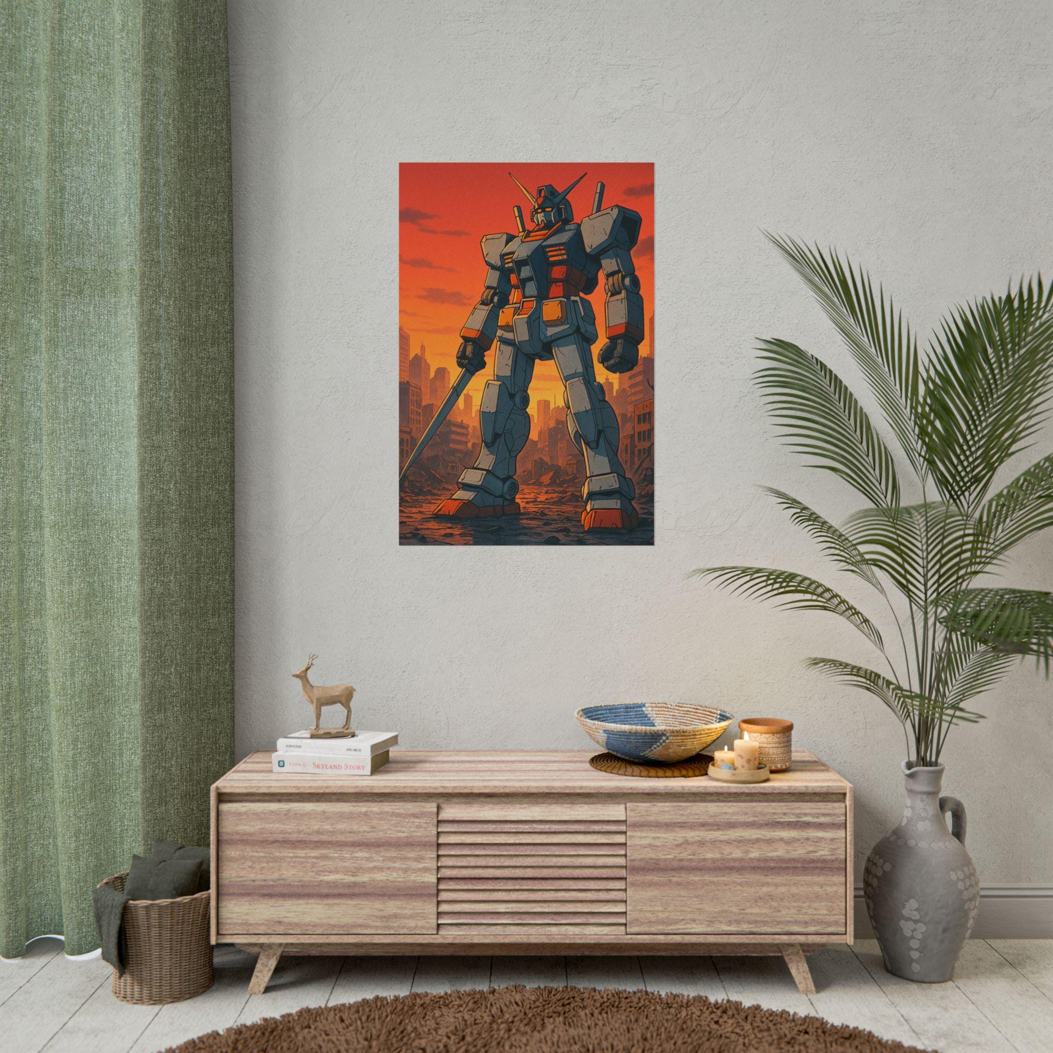 Anime Mecha Poster Giant Robot Artwork in Retro Style for Sci Fi Wall Decor