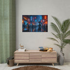 Cyberpunk Anime Wall Art Futuristic Street Scene with Neon Lights and Female Warrior