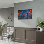 Cyberpunk Anime Wall Art Futuristic Street Scene with Neon Lights and Female Warrior