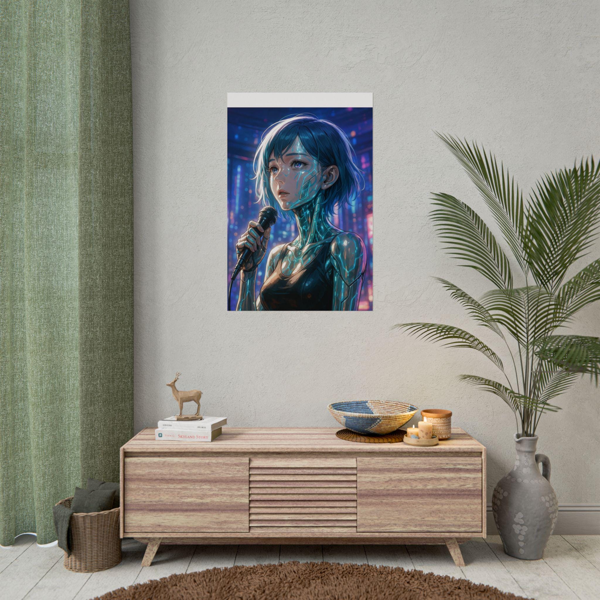 Cyberpunk Anime Art, Futuristic Neon City Wall Decor, Anime Gift Idea, Sci Fi Poster, Glowing Anime Character Print