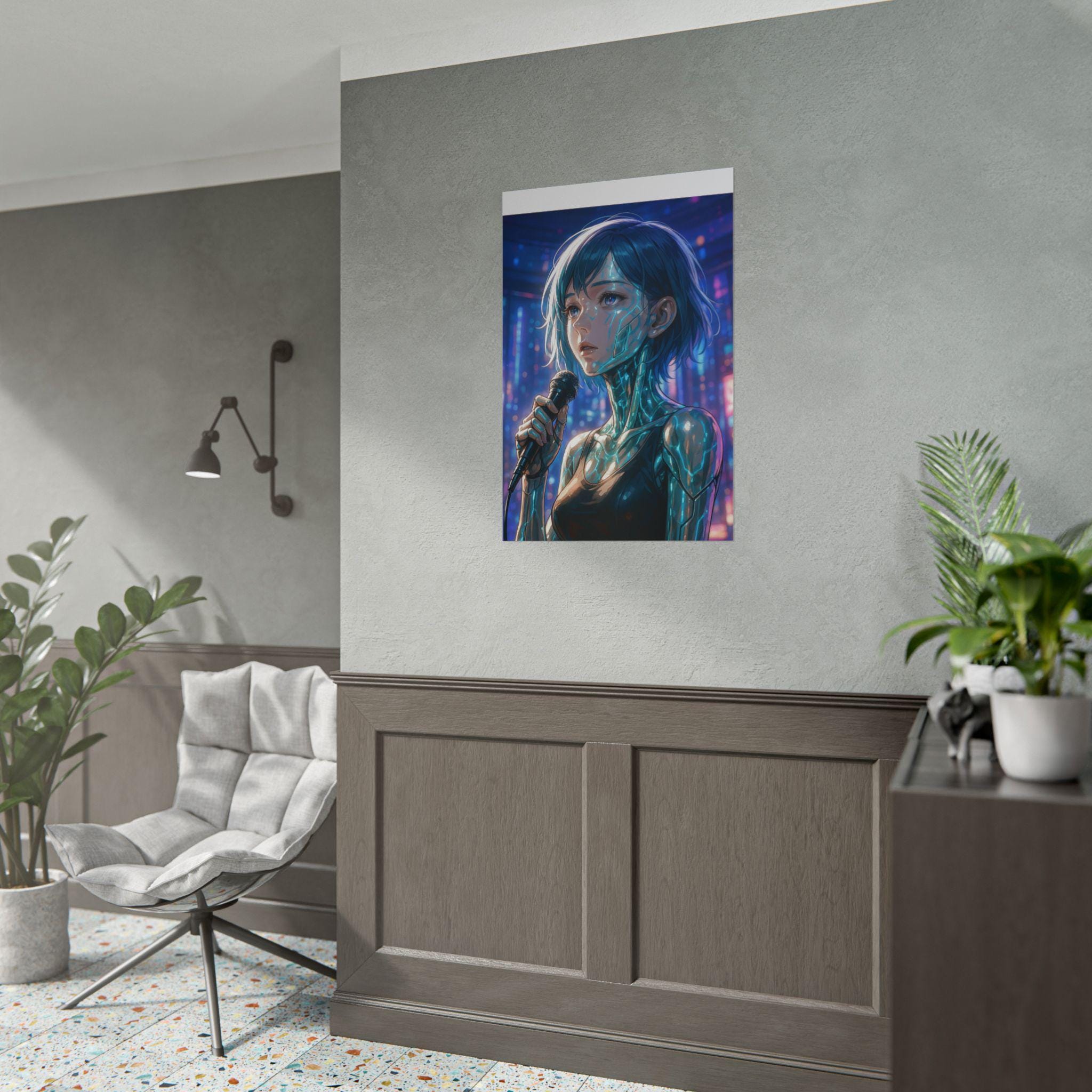 Cyberpunk Anime Art, Futuristic Neon City Wall Decor, Anime Gift Idea, Sci Fi Poster, Glowing Anime Character Print